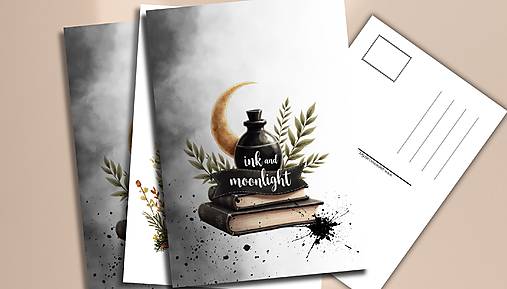 Papiernictvo - Pohľadnica "atrament a mesačný svit" - 17753222_