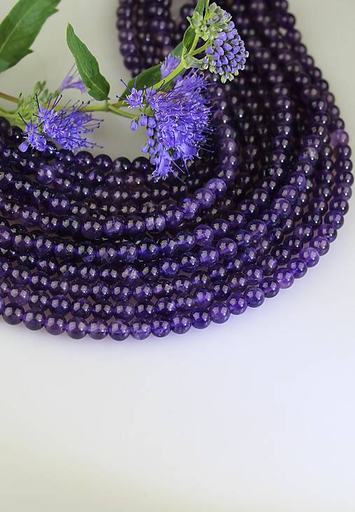 Minerály - ametyst 6mm-celá šnúra - 17757585_