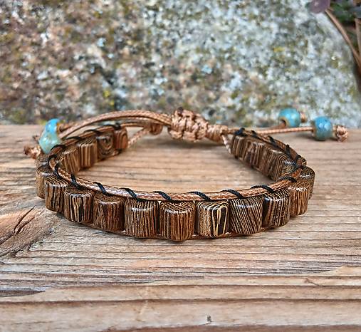 Pánske šperky - Drevený šnúrkový náramok  - 17756983_