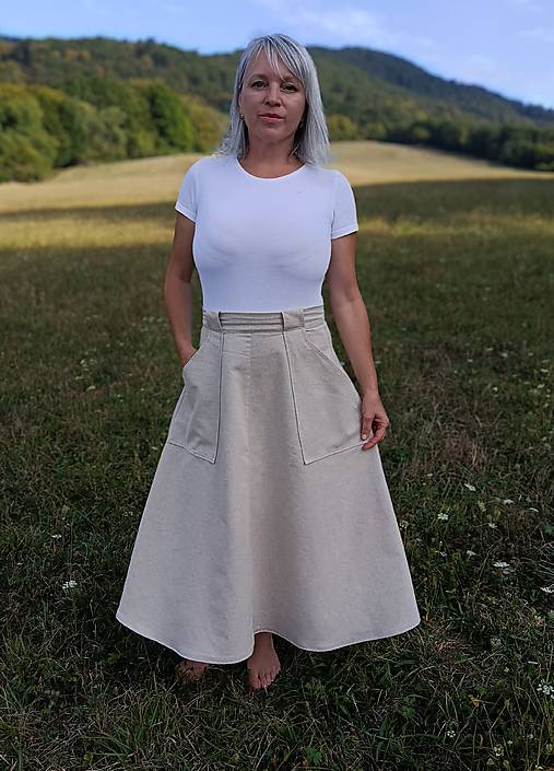 Sukne - Bavlnená (režná) sukňa "Oblečte sa do jesene" - béžová - 17758711_