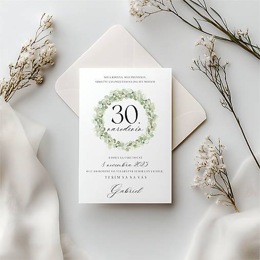 Papiernictvo - Pozvánka na narodeninovú oslavu greenery venček - 17760723_