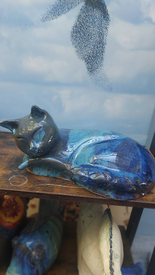 Sochy - Keramika, Kočka Pohodářka,  33x30 - 17761096_