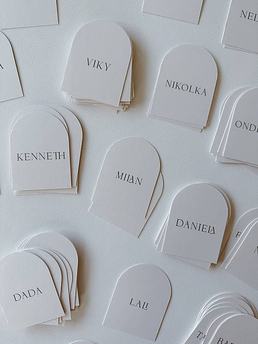 Úložné priestory & Organizácia - Svadobné menovky poloblúkové zelené písmo - 17762811_