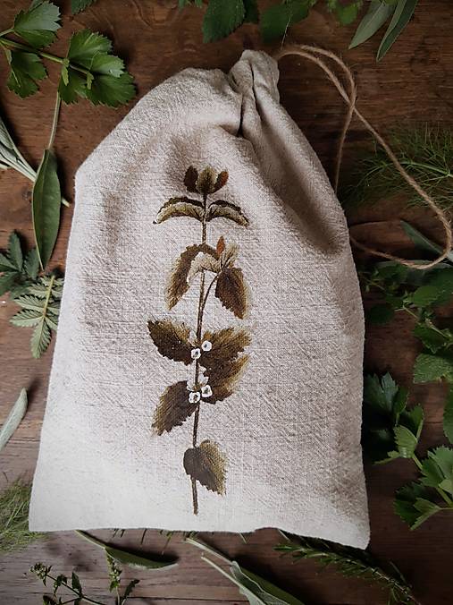 Úžitkový textil - Ľanové vrecúško na bylinky - varianty (Medovka) - 17763528_