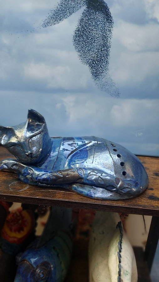 Sochy - Keramika, Kočka Pohodářka,  33x30 - 17761101_