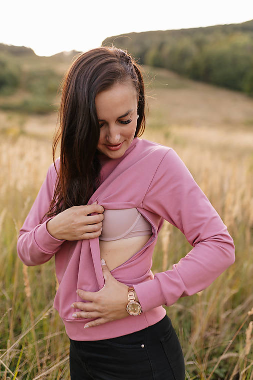 Oblečenie na dojčenie - Dámska mikina na dojčenie - tmavá staroružová - 17766580_