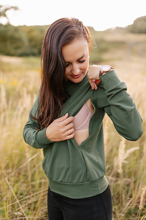 Oblečenie na dojčenie - Dámska mikina na dojčenie - army zelená - 17766598_