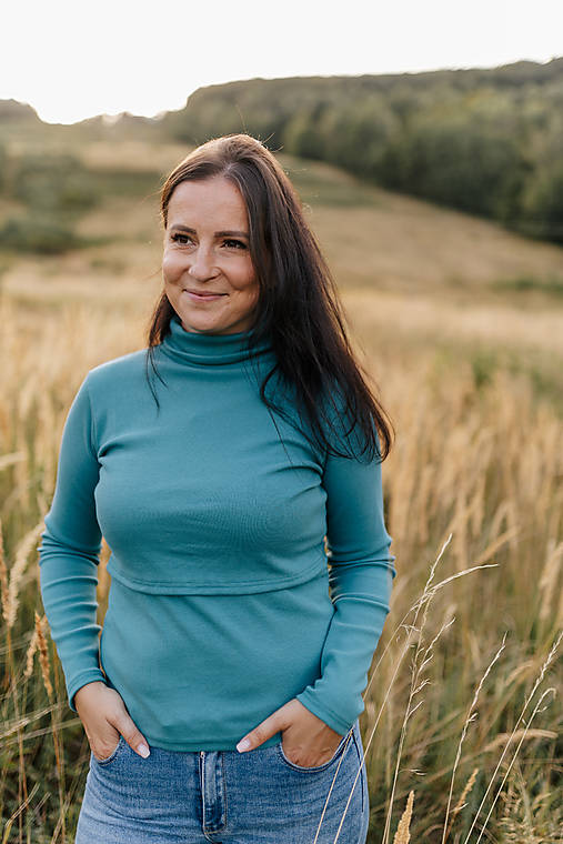 Oblečenie na dojčenie - Rolák na dojčenie z rebrovaného úpletu - pastel petrol - 17766609_