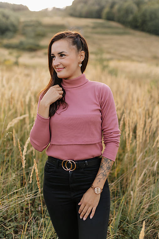 Oblečenie na dojčenie - Rolák na dojčenie z rebrovaného úpletu - tmavá staroružová - 17766630_