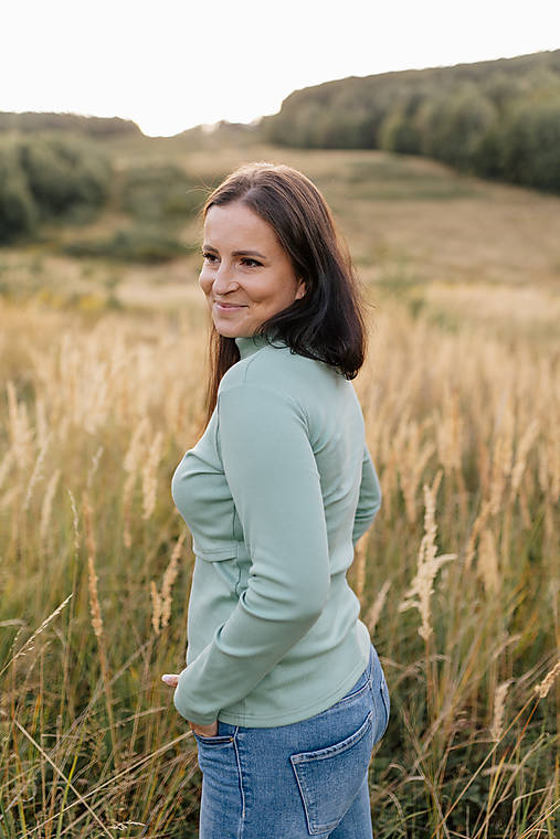 Oblečenie na dojčenie - Rolák na dojčenie z rebrovaného úpletu - tmavá mäta - 17766640_