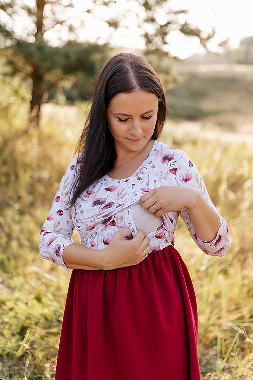 Oblečenie na dojčenie - Šaty na dojčenie „Bohémia“ – bordové maky - 17766655_