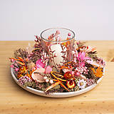  - Jesenný svietnik zo sušených kvetov na stôl  (Ružová) - 17767037_