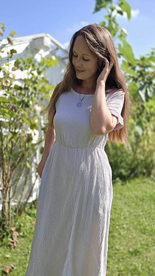 Šaty - Mušelínové šaty midi (Piesková) - 17767802_