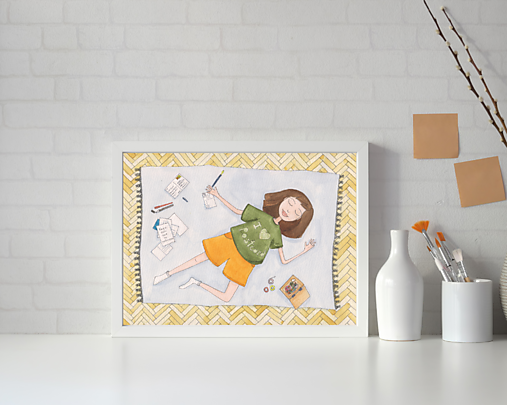 Grafika - Print - Dievča s pohľadnicami - 17767157_