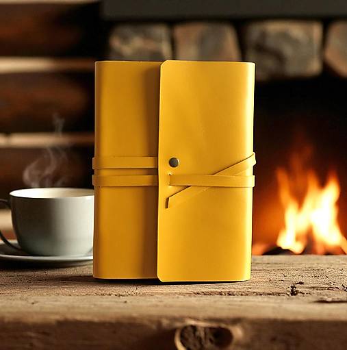 Papiernictvo - A5 Elegantný kožený denný diár / týždenný diár 2026 žltý - 17767978_