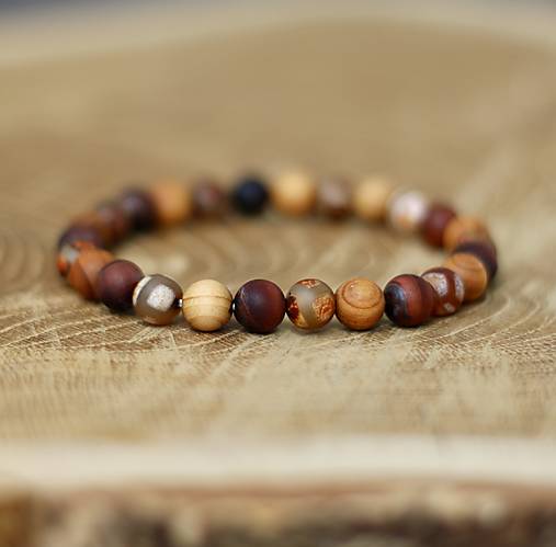 Pánske šperky - Náramok - býčie oko, achát, drevené korálky  - 17770337_