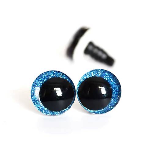 Galantéria - Trblietavé (glitrové) 3D bezpečnostné očká modré, 12 až 30mm, 1 pár - 17769568_