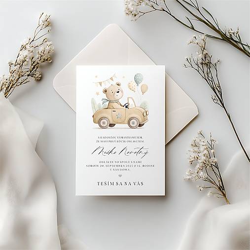 Papiernictvo - Pozvánka na narodeninovú oslavu macko na autíčku - 17771928_