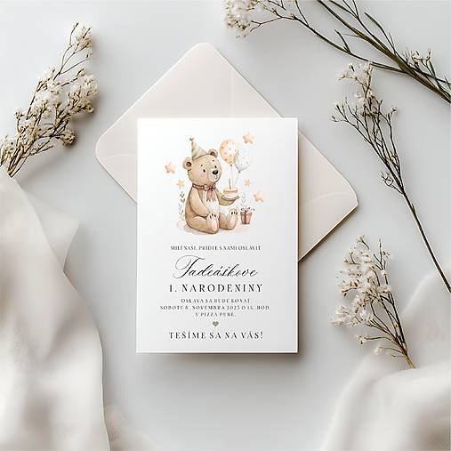 Papiernictvo - Pozvánka na narodeninovú oslavu macko s tortou - 17771947_