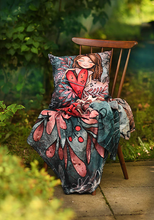 Detský textil - SADA Deka + Vankúšik s ilustráciou Zo srdca - 17773186_