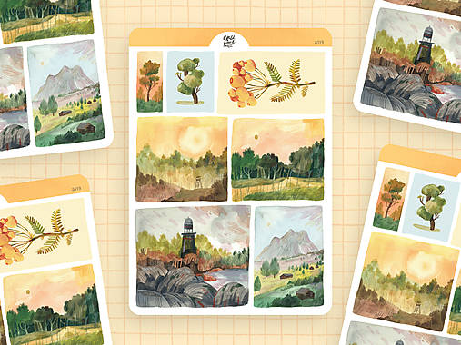 Papier - Samolepky "Ranná krajina" - 17772967_