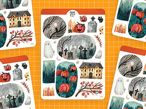 Papier - Samolepky "Halloweenská noc" - 17772975_