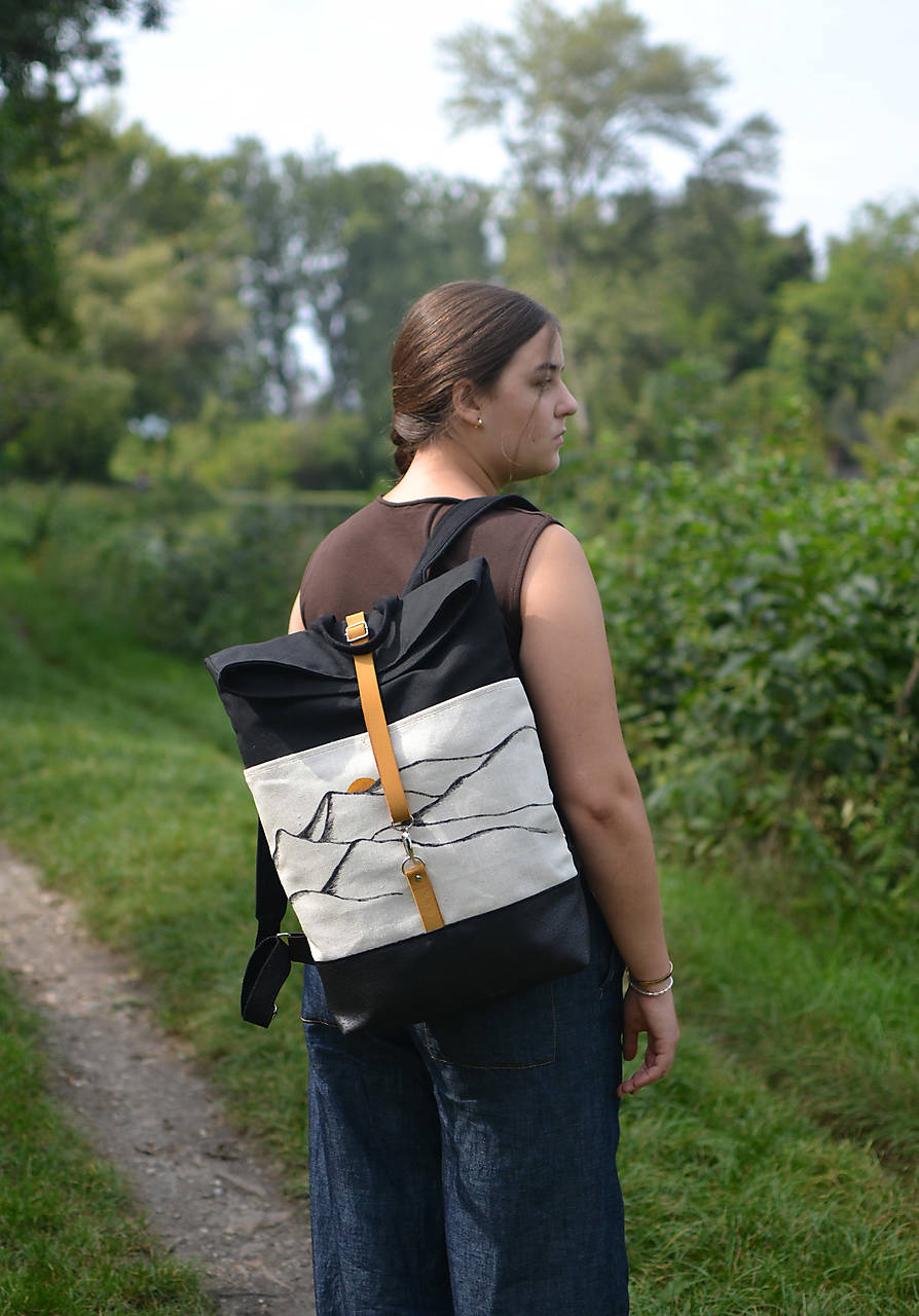 Ruksak rolltop (koža, ľan, bavlna) HORY