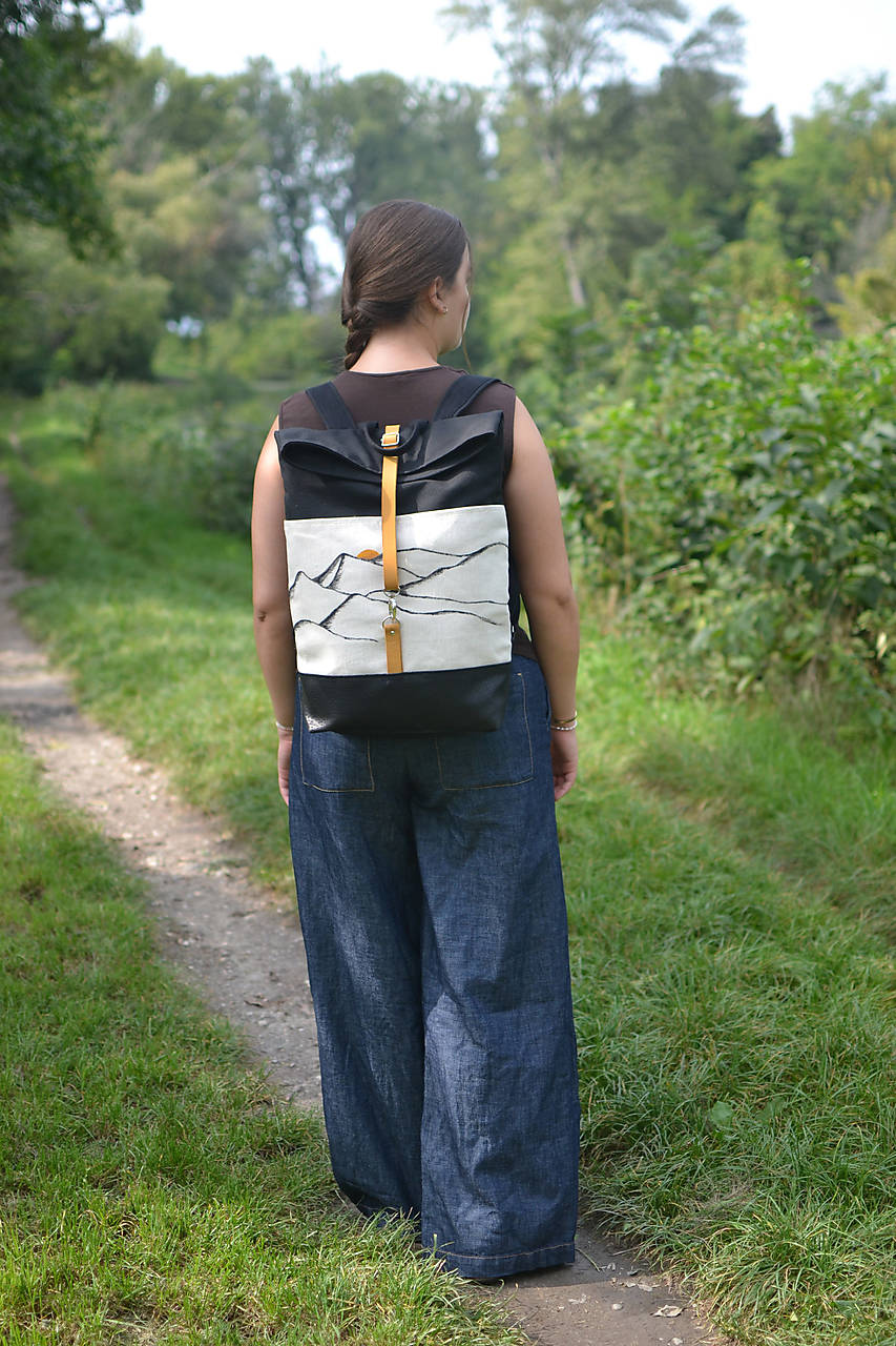 Ruksak rolltop (koža, ľan, bavlna) HORY