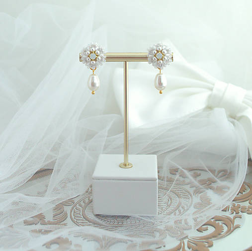 Náušnice - Vintage perlové náušnice (Ag925) (Hodváb/White Opal - Zlaté komponenty) - 17775369_