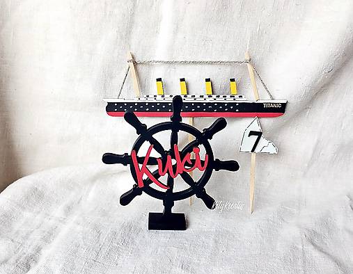 Detské doplnky - TITANIC tortový zápich (Kormidlo s menom + ľadovec) - 17776122_