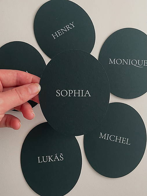 Úložné priestory & Organizácia - Tmavozelená oválna menovka - 17776065_