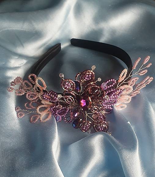 Čiapky, čelenky, klobúky - fialová čelenka - 17776318_