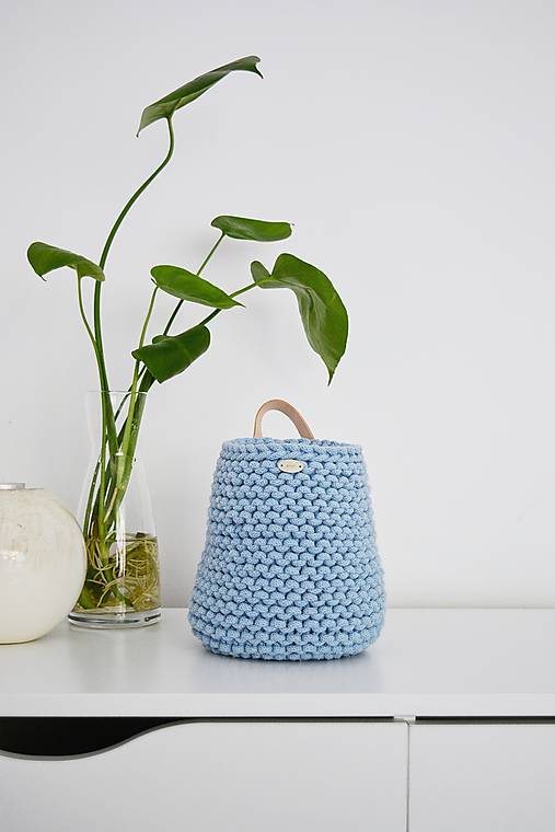 Úložné priestory & Organizácia - Pletený závesný košík - modrá/melírovaná (Modrá) - 17776222_
