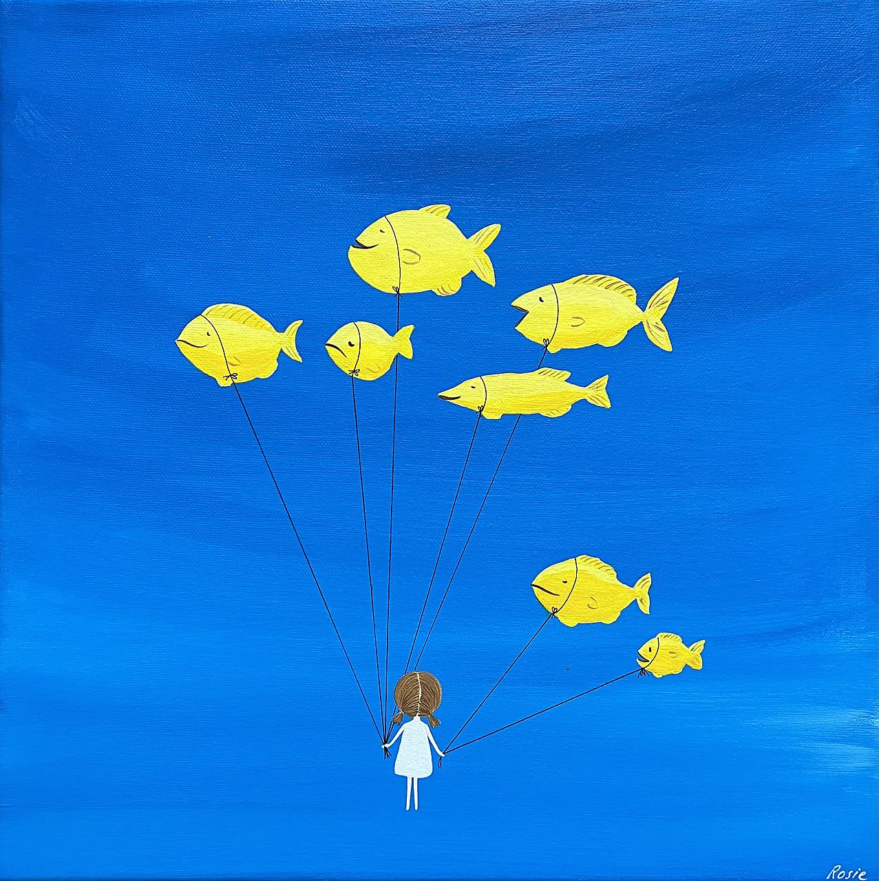 Dievčatko so žltými rybičkami, originál 40x40