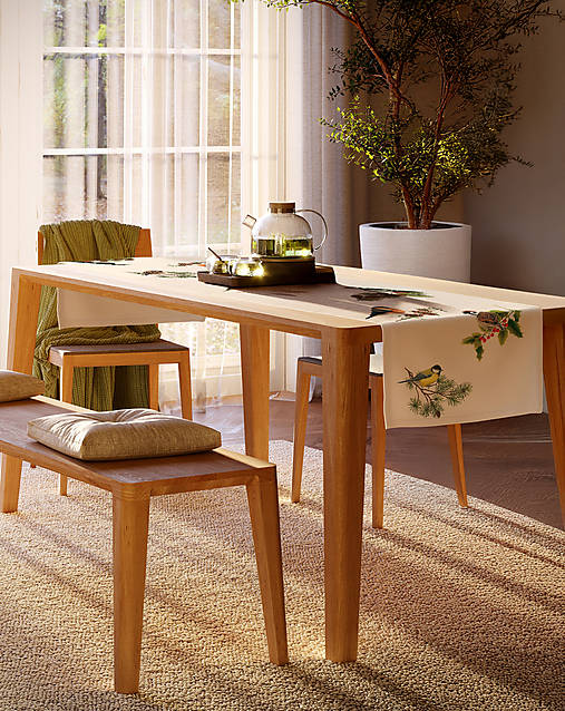 Úžitkový textil - Štóla / Behúň vtáčiky – autorský dizajn (OEKO-TEX) - 17777237_