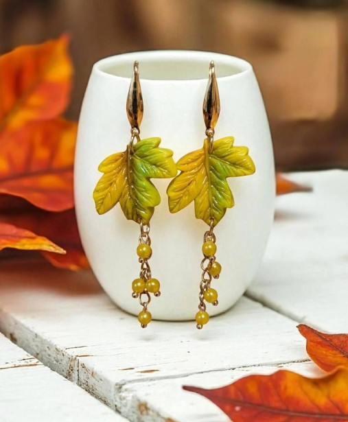 Náušnice - Visiace náušnice  jesenné lístie, nerezová oceľ - 17776301_