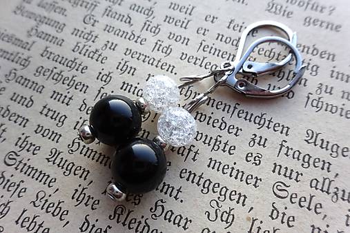 Náušnice - Ónyx a krištáľ... (nerez.oceľ) - 17778766_