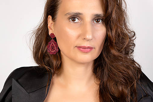 Náušnice - náušnice Anna v bordovej - 17779677_