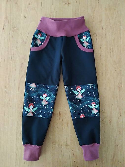 Detské oblečenie - Softshellky víly na černé  (110) - 17780041_