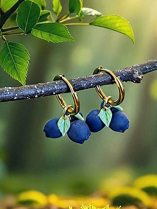 Náušnice - Visiace náušnice  čučoriedky, nerezová oceľ - 17778027_