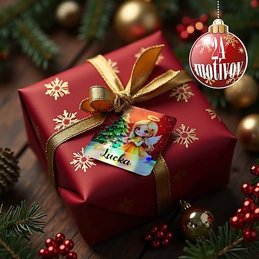 Úložné priestory & Organizácia - holografické vianočné menovky "RED" - 17782517_