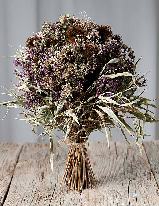 Dekorácie - Prírodná kytička - echinacea, pamajorán, nevestin závoj, bambus - 17780403_