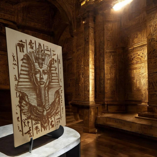 Obrazy - Faraón, staroveky Egypt, Drevený vypaľovaný obraz + stojan  - 17782112_