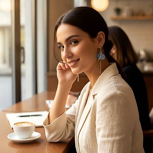 Náušnice - Visiace náušnice s bledomodrými lupienkami, nerezová oceľ - 17781371_