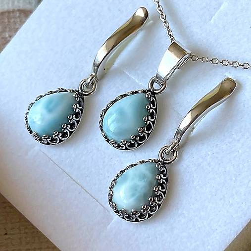 Filigree Larimar Pendant AG925 / Strieborný prívesok s larimarom E001