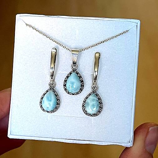 Filigree Larimar Pendant AG925 / Strieborný prívesok s larimarom E001