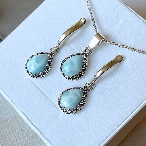 Filigree Larimar Pendant AG925 / Strieborný prívesok s larimarom E001