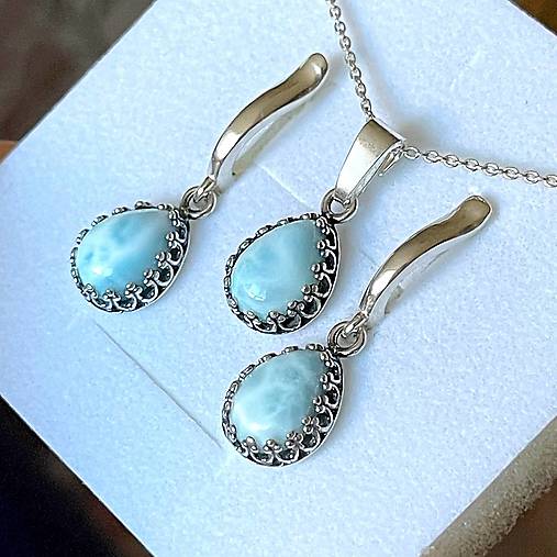 Filigree Larimar Pendant AG925 / Strieborný prívesok s larimarom E001