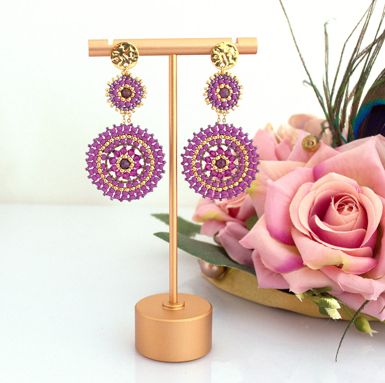 Okrúhle fuchsia náušnice
