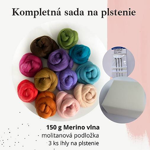 Textil - Sada na plstenie  MIX MH7, 150 g vlna + ihly, podložka - 17784414_